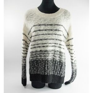 Vince Wool Blend Black Cream Striped Sweater Lg